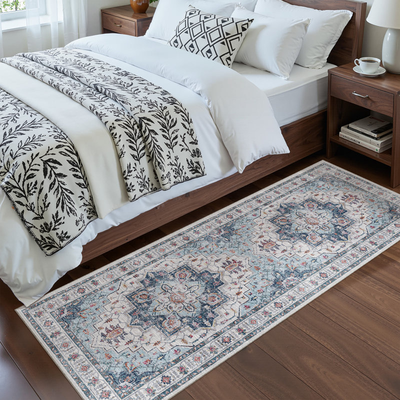 Tapis antidérapant Malila, Bleu, Tapis de couloir 2 pi x 6 pi