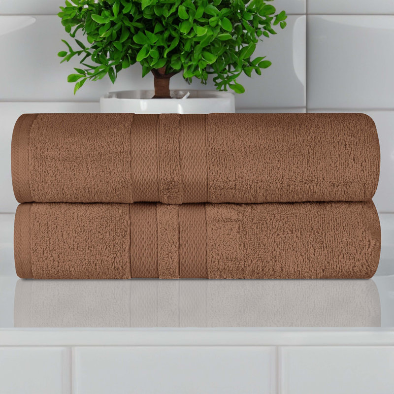 Ultra-Soft Cotton Solid Double Line Dobby Border Medium Weight Quick-Dry Bath Towel, Chocolate