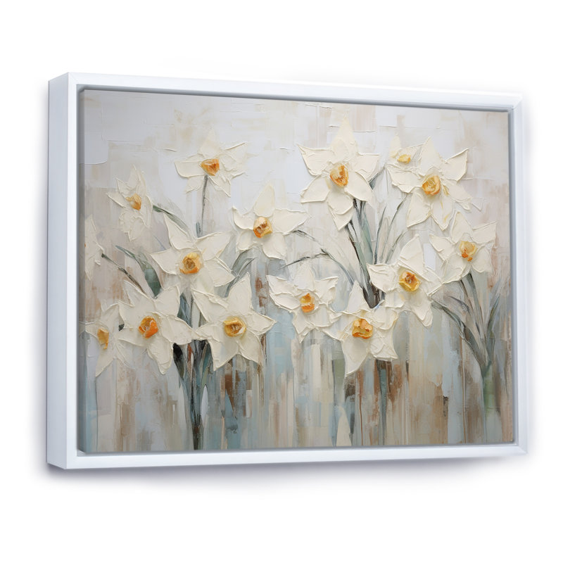 Minimalisme - jonquilles blanches II - impression, H 34 po x l 44 po x P 1,5 po, Cadre flottant blanc