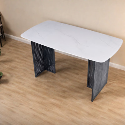 Table de salle à manger moderne en verre trempé, design luxueux en marbre, idéale pour les salles à manger