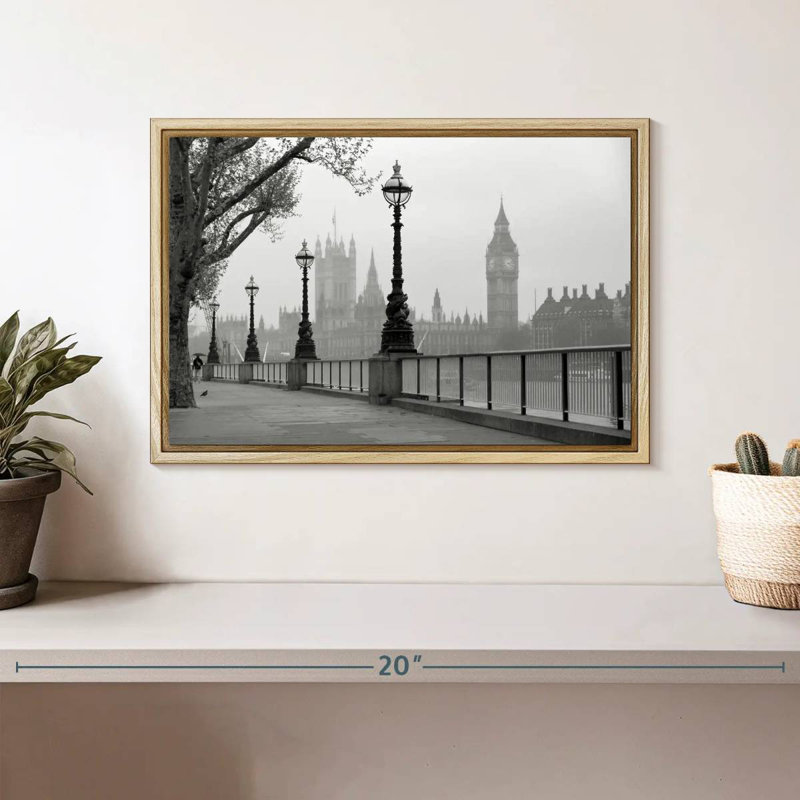 Londres, noir et blanc, Cadre flottant en bois naturel, 13 po x 9 po
