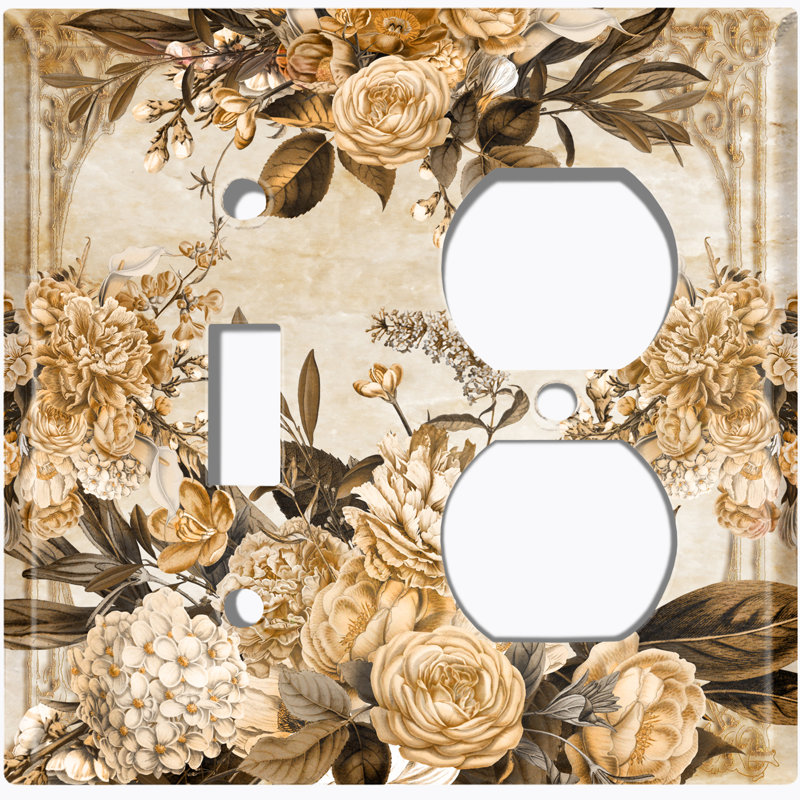 Plaque murale à 2 interrupteurs à bascule / prise murale rétro Vintage Rose, Beige/gris
