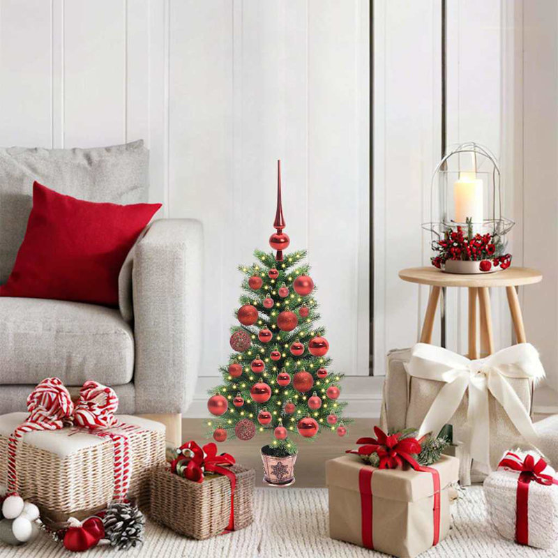 Christmas Tree with 150 LEDs with Stand PE, Red, 2.13' H