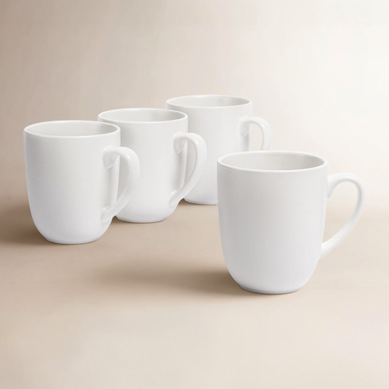 over&back Coupe Semi-Matte Hand-Finished Stoneware Mugs, White