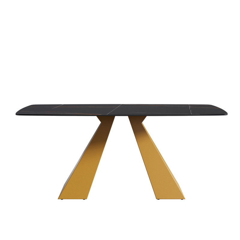 Table de salle à manger Ashni, Noir, H 29,53 po x L 63 po x l 35,43 po, Doré