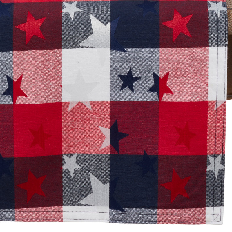Patriotic Stars & Checkered Table Runner – Americana Table Linen for Memorial Day, Fourth of July & Holiday Entertaining