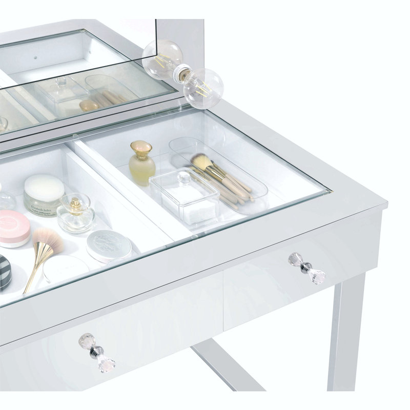 Coiffeuse chromée à 3 tiroirs avec miroir