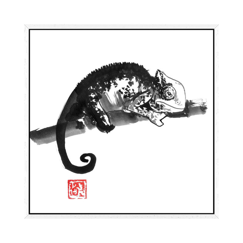 Chameleon by Péchane - Painting on Canvas, 45.72 cm H x 45.72 cm W, White Framed