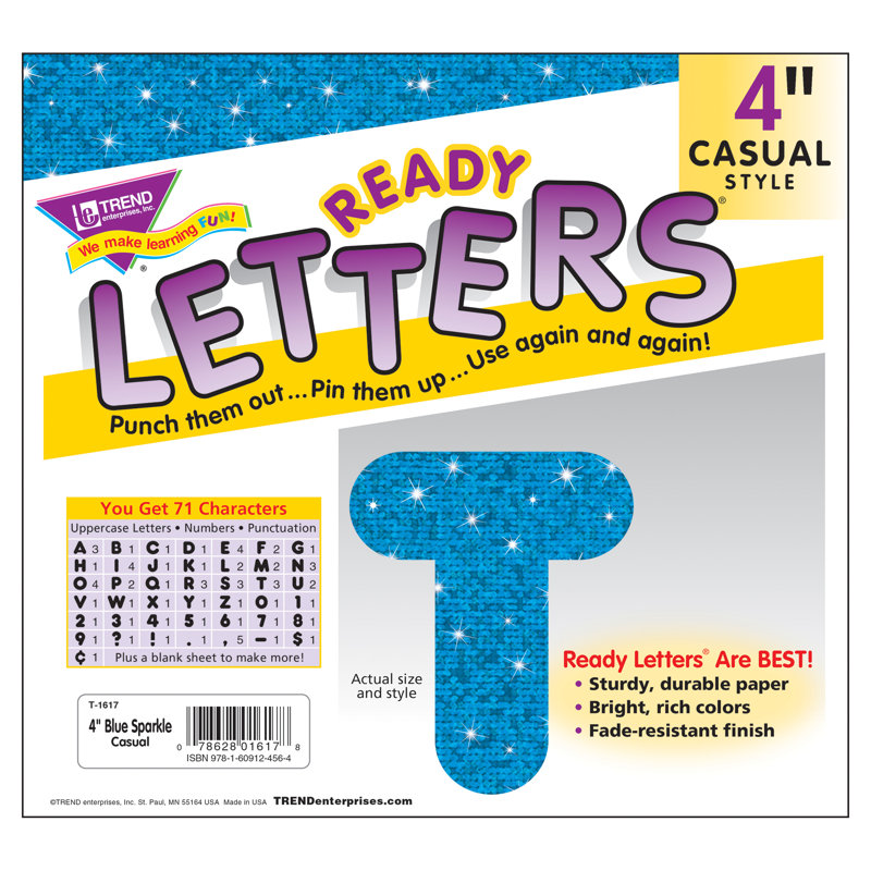Blue Sparkle 4 po lettres majuscules décontractées, Bleu