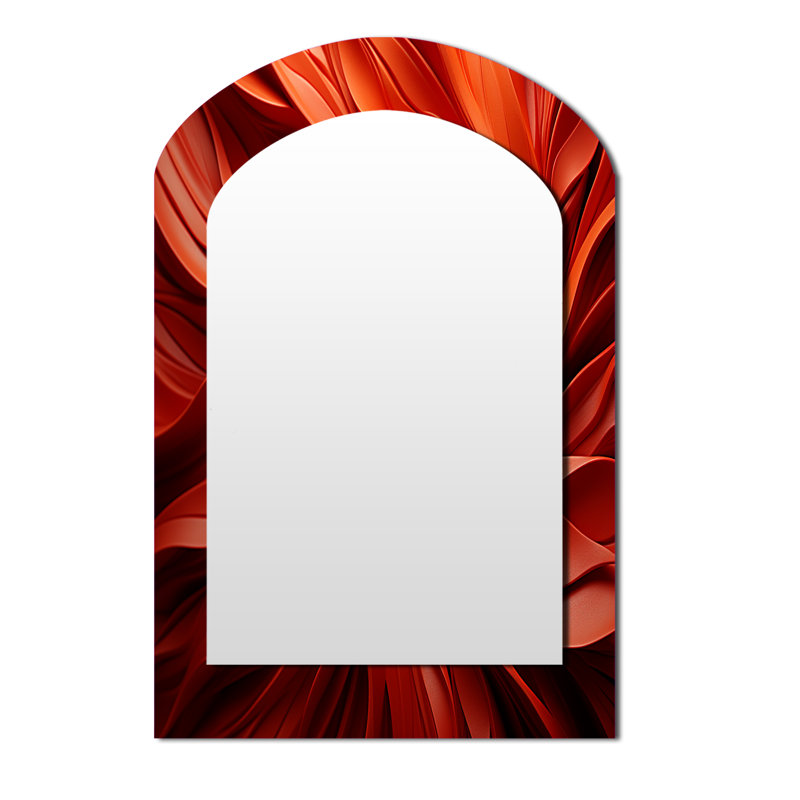 Red abstract spiral dreamscape I - Abstract Spirals Irregular Shape Unique Mirror, Red Asymmetrical Large Wall Mirror, Printed Metal Art