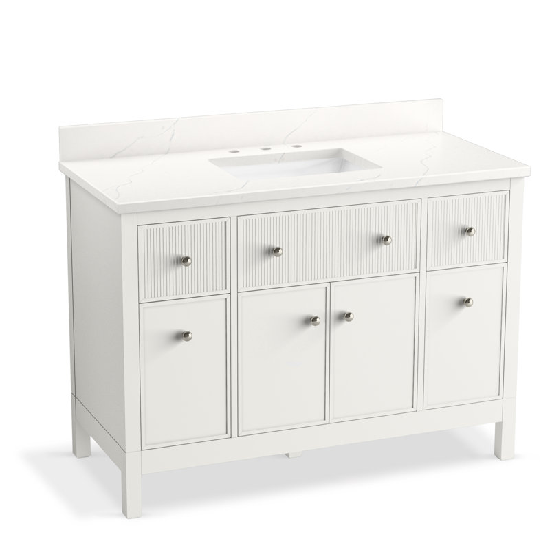 Armoire de meuble-lavabo avec lavabo et plateau en quartz Malin By Studio McGee, Blanc, Nickel poli