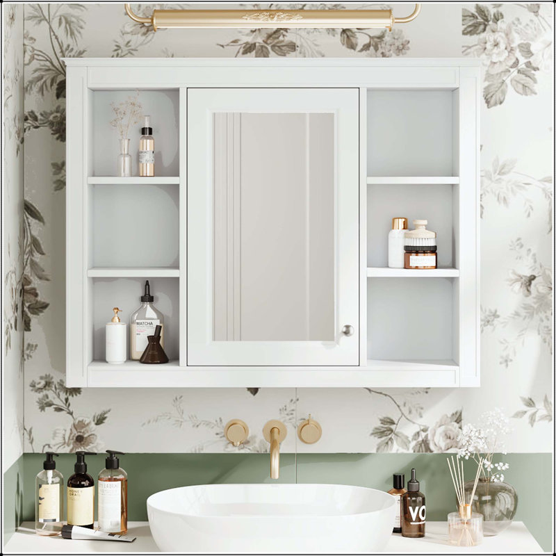 Pharmacie murale 35x28 avec 6 tablettes ouvertes et tablettes réglables - Blanc, White
