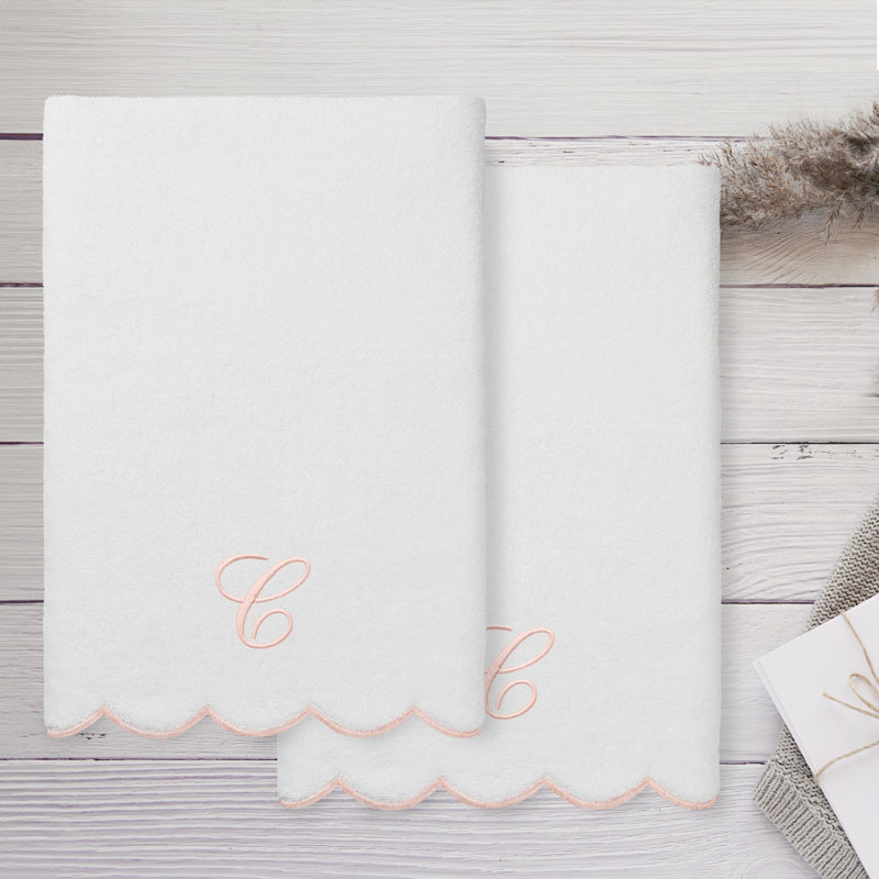  Ensemble de serviettes de bain personnalisables 100% coton turque ADORNIA 2PC, C, Blanc / Rose