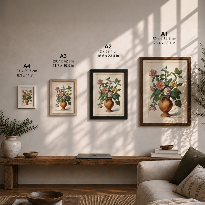 Roses in Terracotta Botanical - Framed Print, Unframed, A2 - 59.4 x 42.0 cm