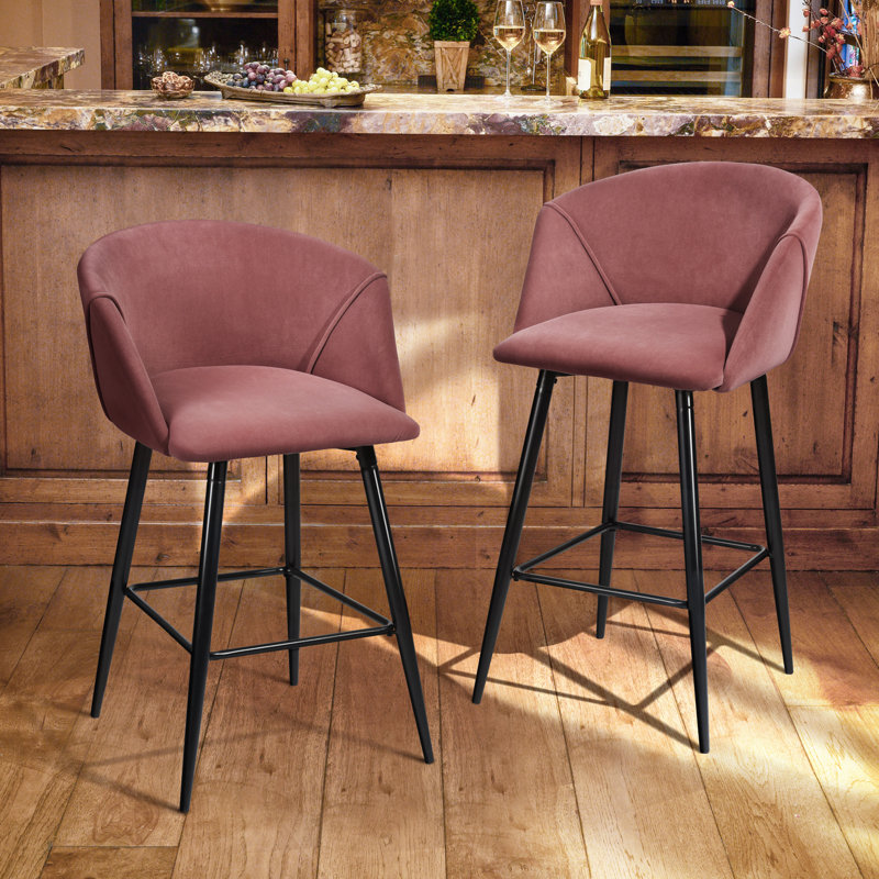 Meurer Upholstered Counter Stool with Metal Frame, Rose