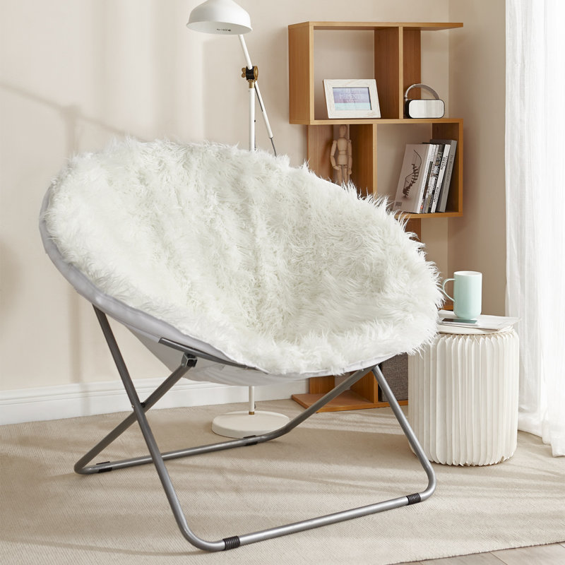 Giant Moon Chair - Mega Furry Plush, White Faux Fur