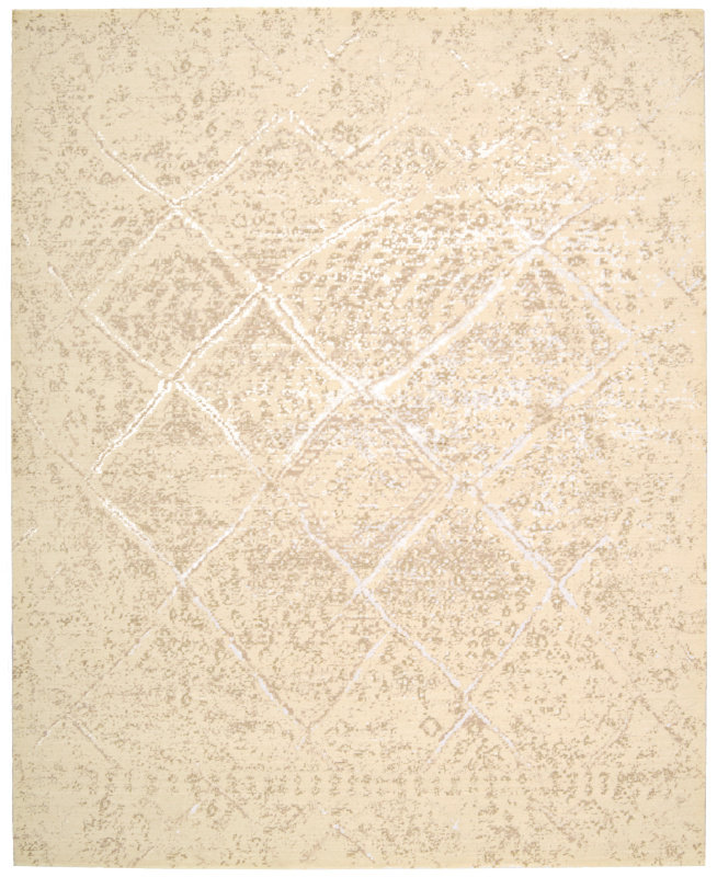 Tapis gris / ivoire à motif géométrique, Rectangle 9 pi 9 po x 13 pi