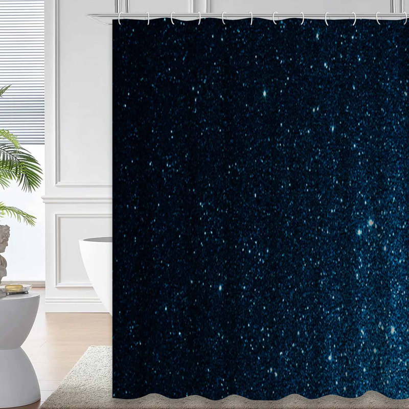 Rideau de douche de Noël bleu marine métallique brillant avec 12 crochets, 72" L x 78" W