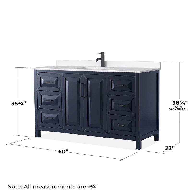 Daria 60 in. Vanity, White Quartz, Blue, Matte Black