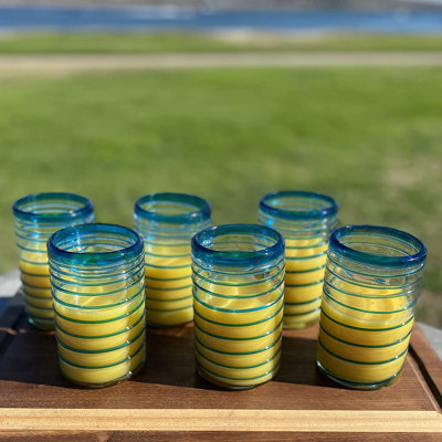 Storme Mexican Hand Blown Glassware - Aqua Spiral 14oz Drinking Glasses