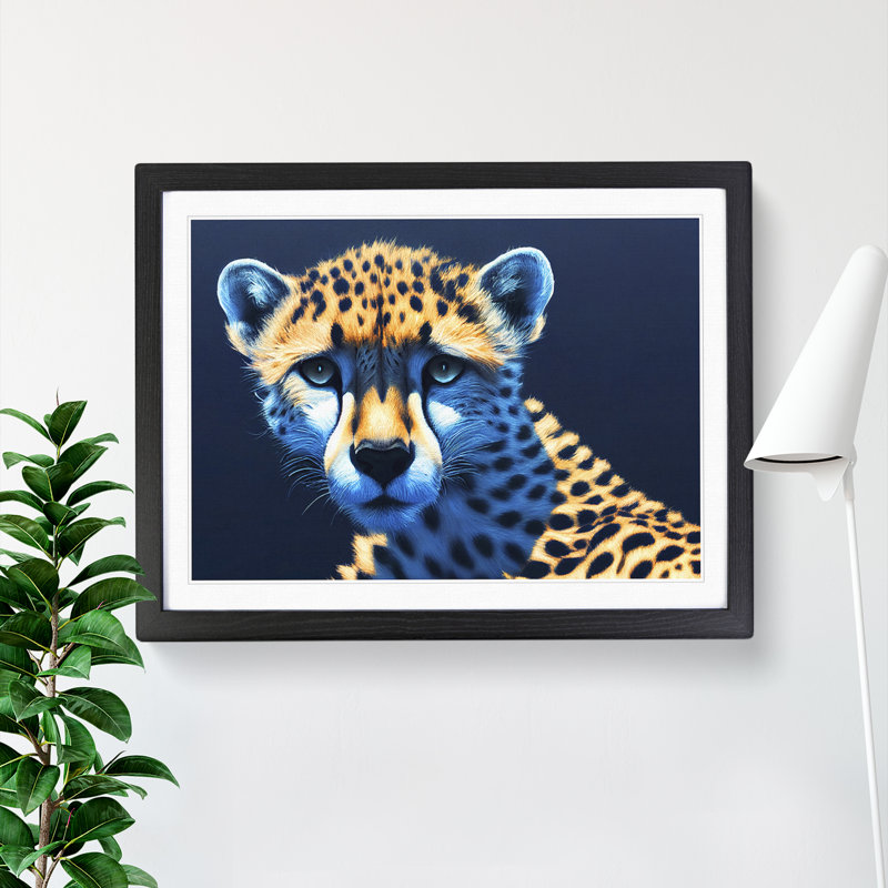 Enchanting Cheetah - Single Picture Frame Painting, 46cm H x 64cm W x 2cm D, Black 