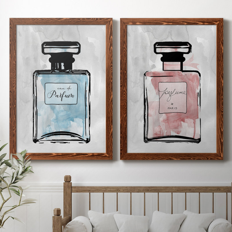 «Blue Wash Perfume», ensemble de 2 reproductions d'art, H 31,5 po x l 47 po x P 1,5 po, Toile avec cadre érable, Pas de tapis