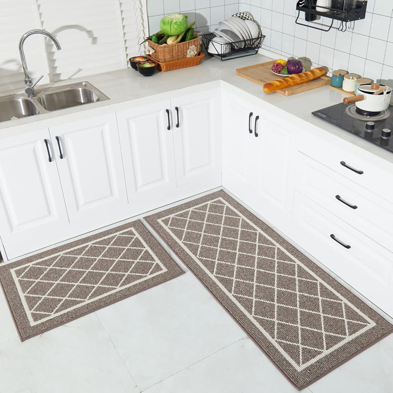 Tapis de cuisine antidérapant et moelleux 2 pièces, Tapis de couloir 20 po x 48 po, Brun