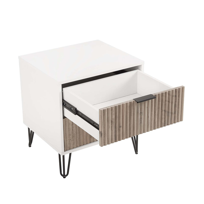 Ensemble de chambre à coucher 3 pièces avec commode, commode et table de chevet Dumbo, Blanc / gris, 3