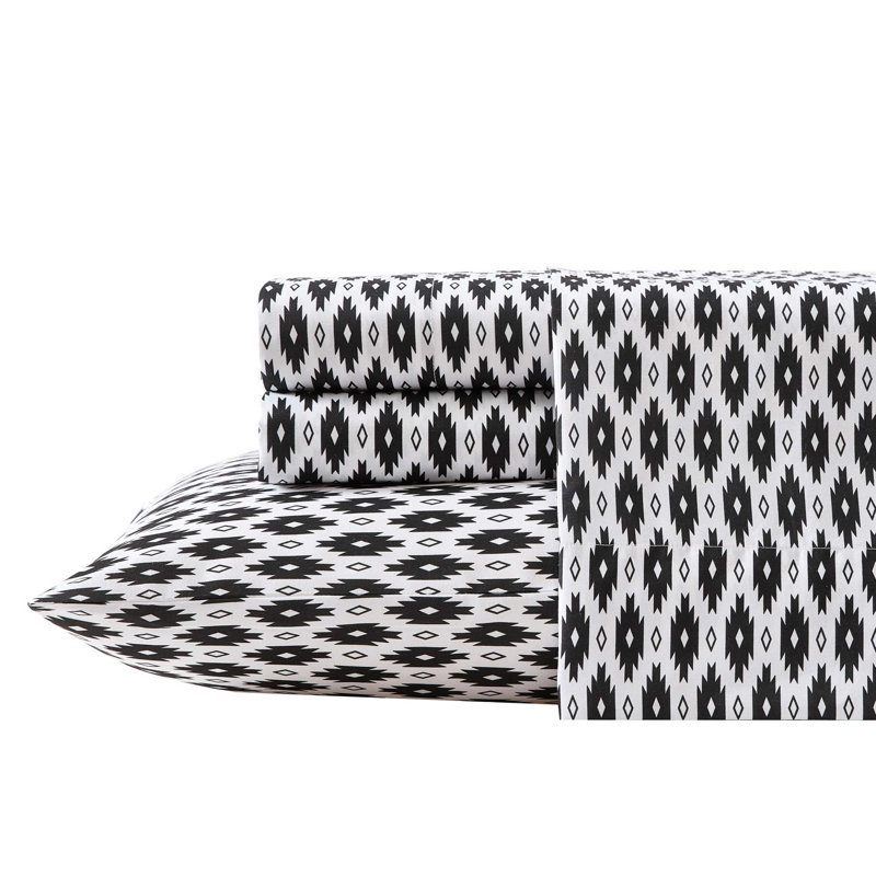 Wrangler Printed Cozy Novelty Sheet Sets, King Sheet Set with 2 Pillowcases, Black Geometric