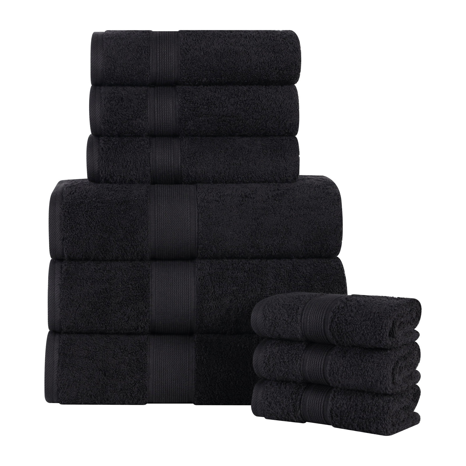 Lyndon Organic Cotton Medium Weight Towel Set, Black, 9 Piece Set