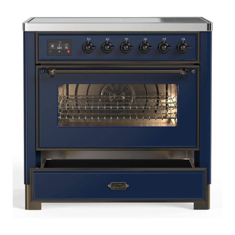 Cuisinière à induction 36 pouces avec 6 éléments à induction en bleu minuit Majestic III Series (garniture brunie), Bleu nuit
