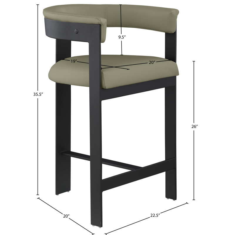 Tabouret de comptoir Romeo Hermi, Thermolaquage noir mat, Cuir végétalien vert olive