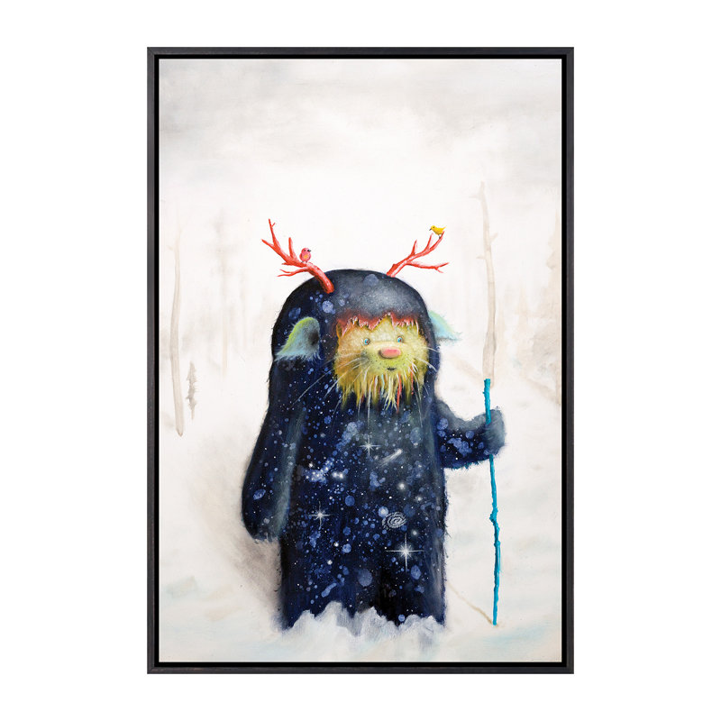 «Yéti» par Scott Mills - impression d'art graphique, Toile avec cadre noir patiné, Pas de tapis, H 26 po x l 18 po x 1,5 po