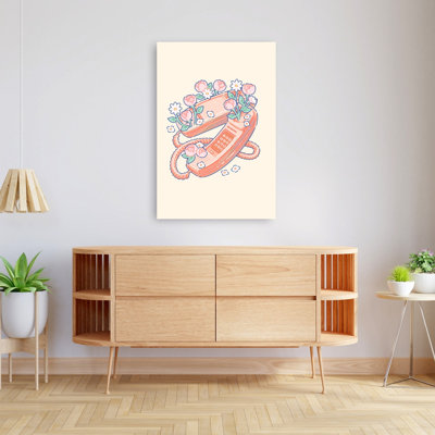 Retro Phone Blooms Retro Vintage Abstract Daisy Peony Spring Flower Wall Art Print