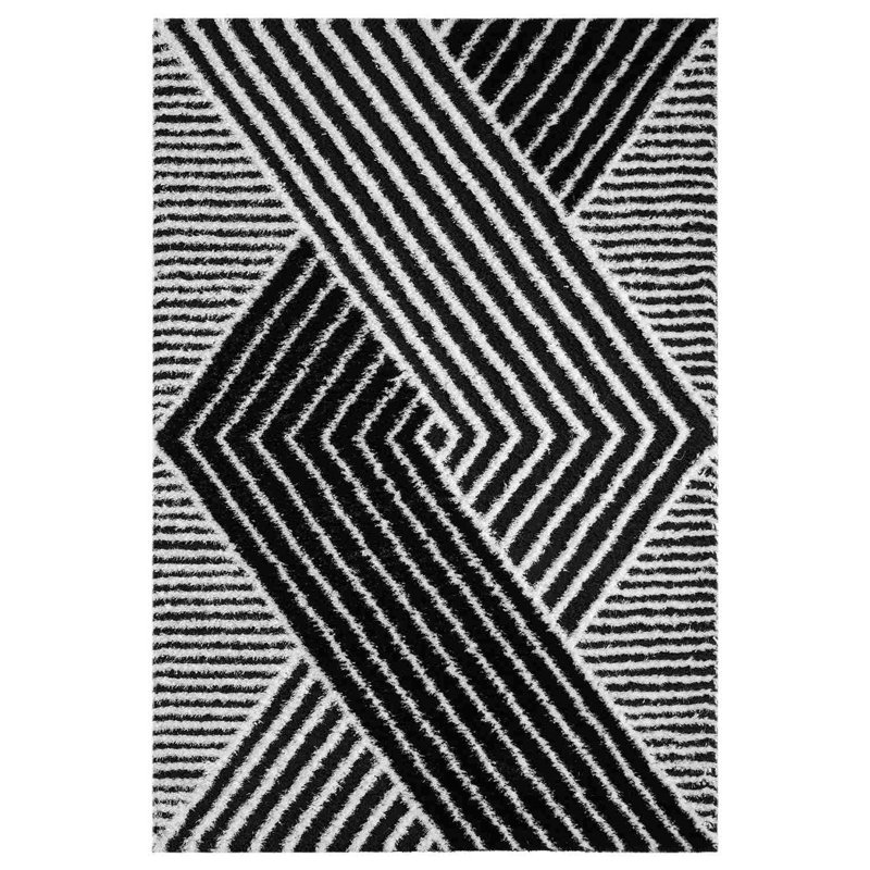 Modern Olexander Abstract Geometric Rug For Living Room Bedroom Design 6415 (Black), Rectangle 5'3" x 7'7"