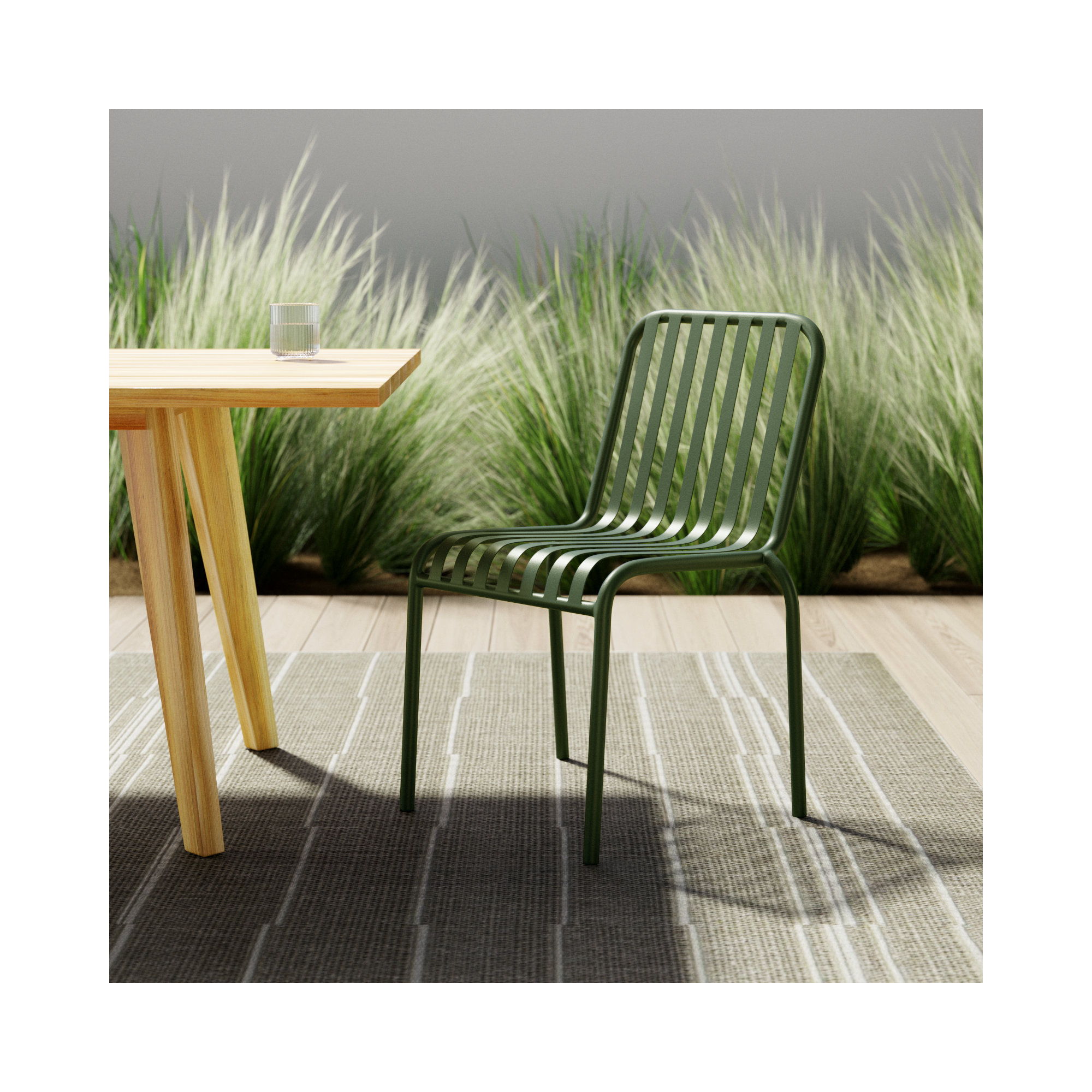 Abra Premium All-Weather Wicker Outdoor Stacking Dining Side Chair, Dark Green
