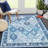 Washable Area Rug, Vintage Abstract Printed Low Pile Non Slip Foldable Indoor Carpet, TPR Backing, Teal Blue Tone, 2'x3'-300183692-300183689