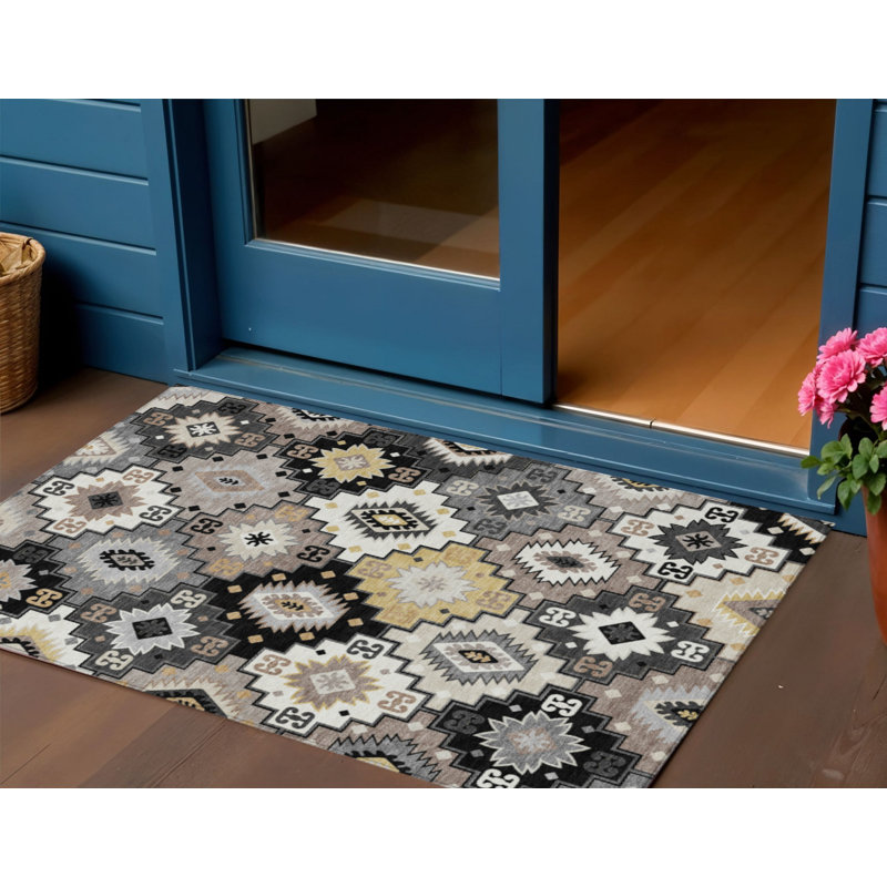Tapis intérieur / extérieur lavable 3 pi x 5 pi noir blé et gris Southwestern