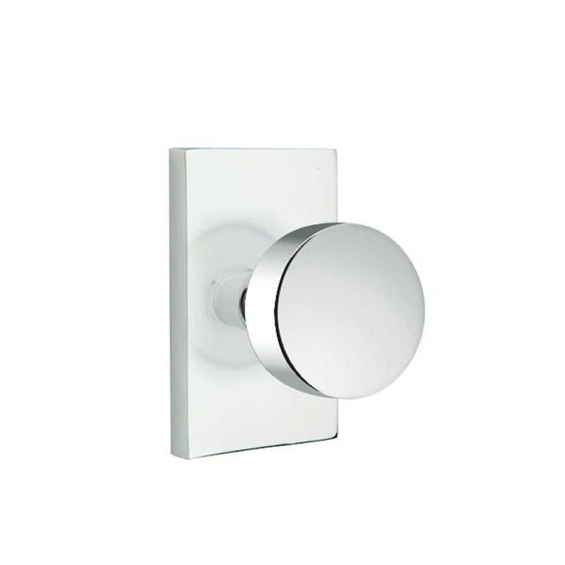 Passage Round Knob with Modern Rectangular Rose, Bright Chrome