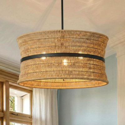Lustre en osier de style bohème, luminaire suspendu 4 lumières en rotin côtier, plafonnier de ferme tissé à la main de 18 po pour salle à manger, salon, chambre à coucher, îlot de cuisine, E12