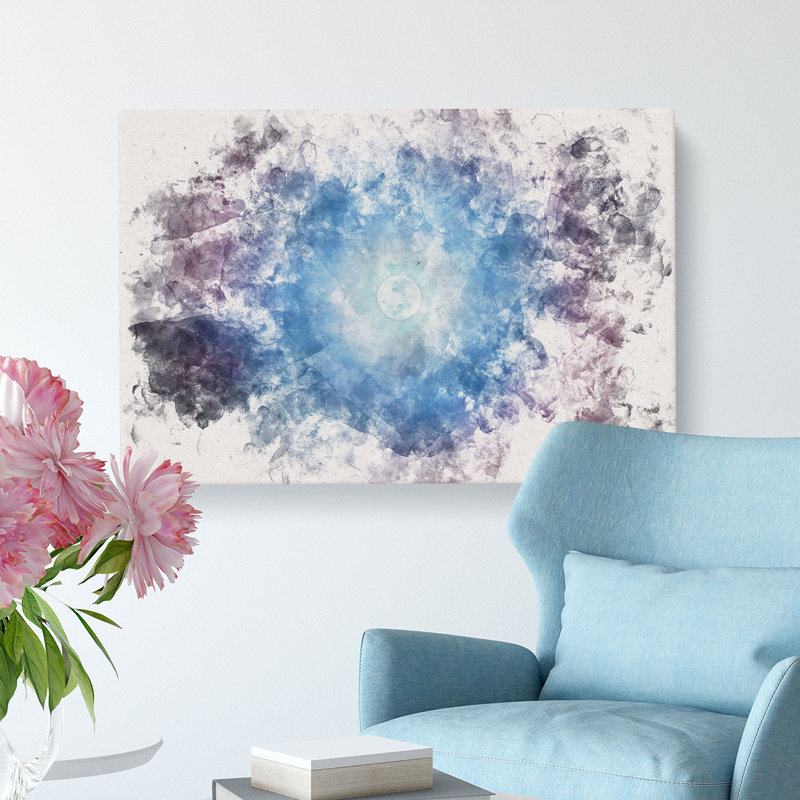 Moon in the Sky Watercolour - Wrapped Canvas, 40cm H x 60cm W x 3cm D