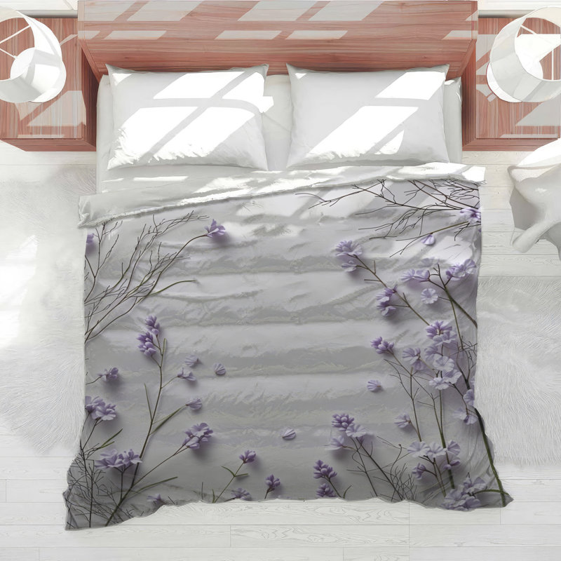 Édredon floral lavande minimaliste, Lit simple