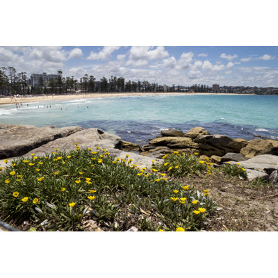 Cornejo Beautiful Beach With A Flower Bed In Manly - Wrapped Canvas Print