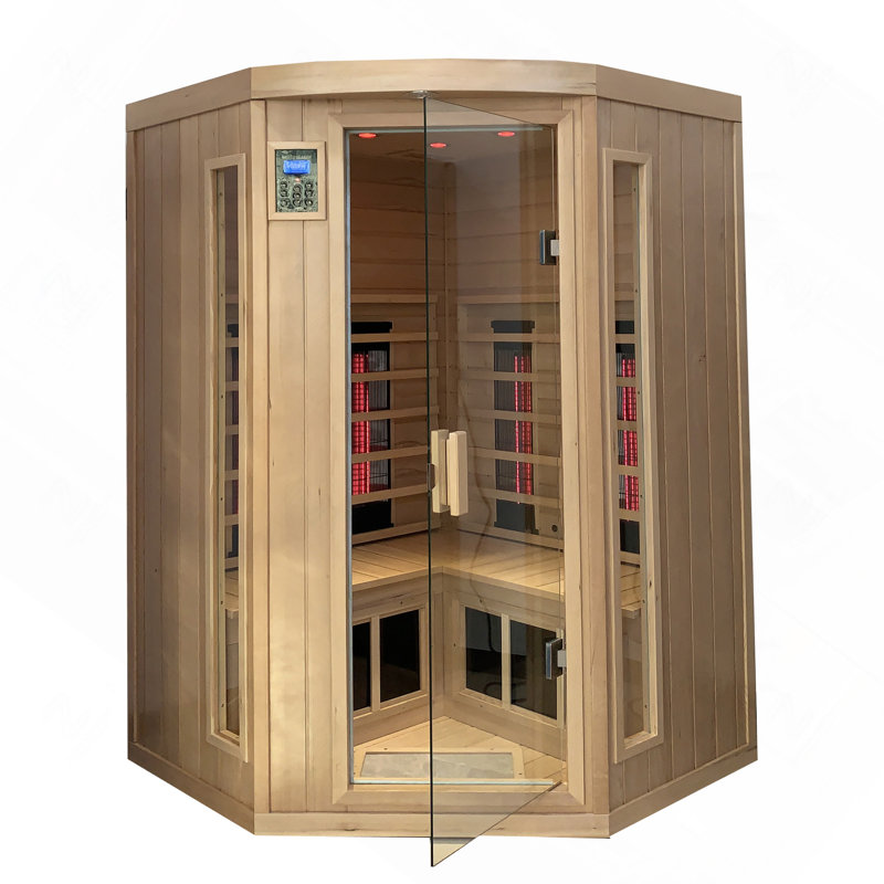 Pentagonal Hemlock Wood Indoor Corner Sauna Room with Double Glass Doors - Type A
