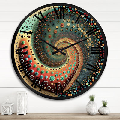 Iridiscdent Pointillism Spiral Turquoise Shades II - Modern Geometric Oversized Wood Wall Clock
