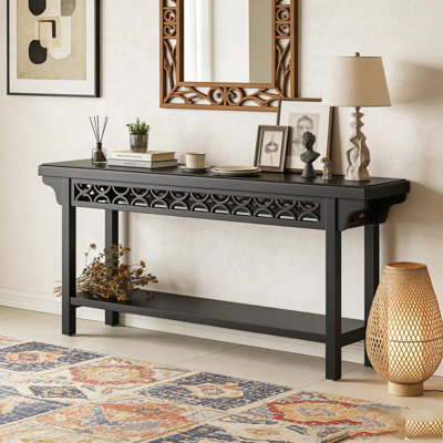 Farmhouse Narrow Wood Sofa Table with Storage