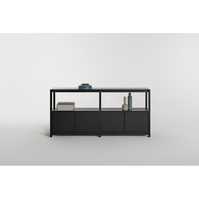 Open Plan Low Bookcase with Storage, Black on Oak, (2 Sheves) 33" H x 68" W x 13" D