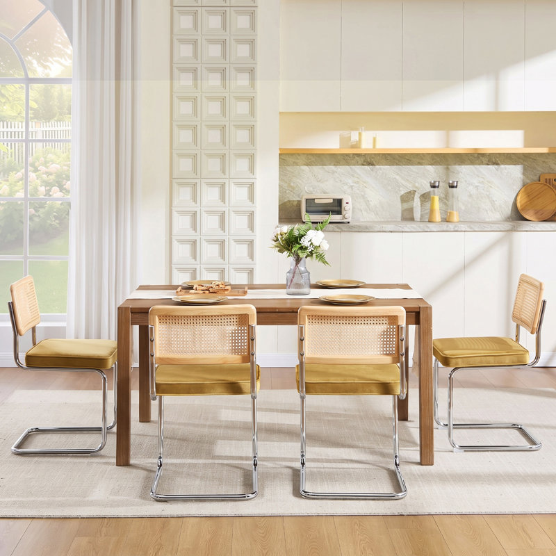 Crumley Upholstered Dining Chair, Chrome / Yellow Velvet