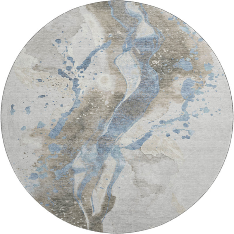 Premium Machine Washable Sykora AMF1523 Abstract Rug, Round 8'