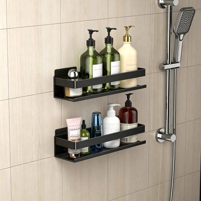 Aluminum Shower Caddy 2-Pack, 11.8in Stick-On Bathroom Rack, Thickened and Sturdy Wall-Mounted Storage Shelf, No Drilling Installation, Rustproof and Lightweight Design, 2 Layers Each